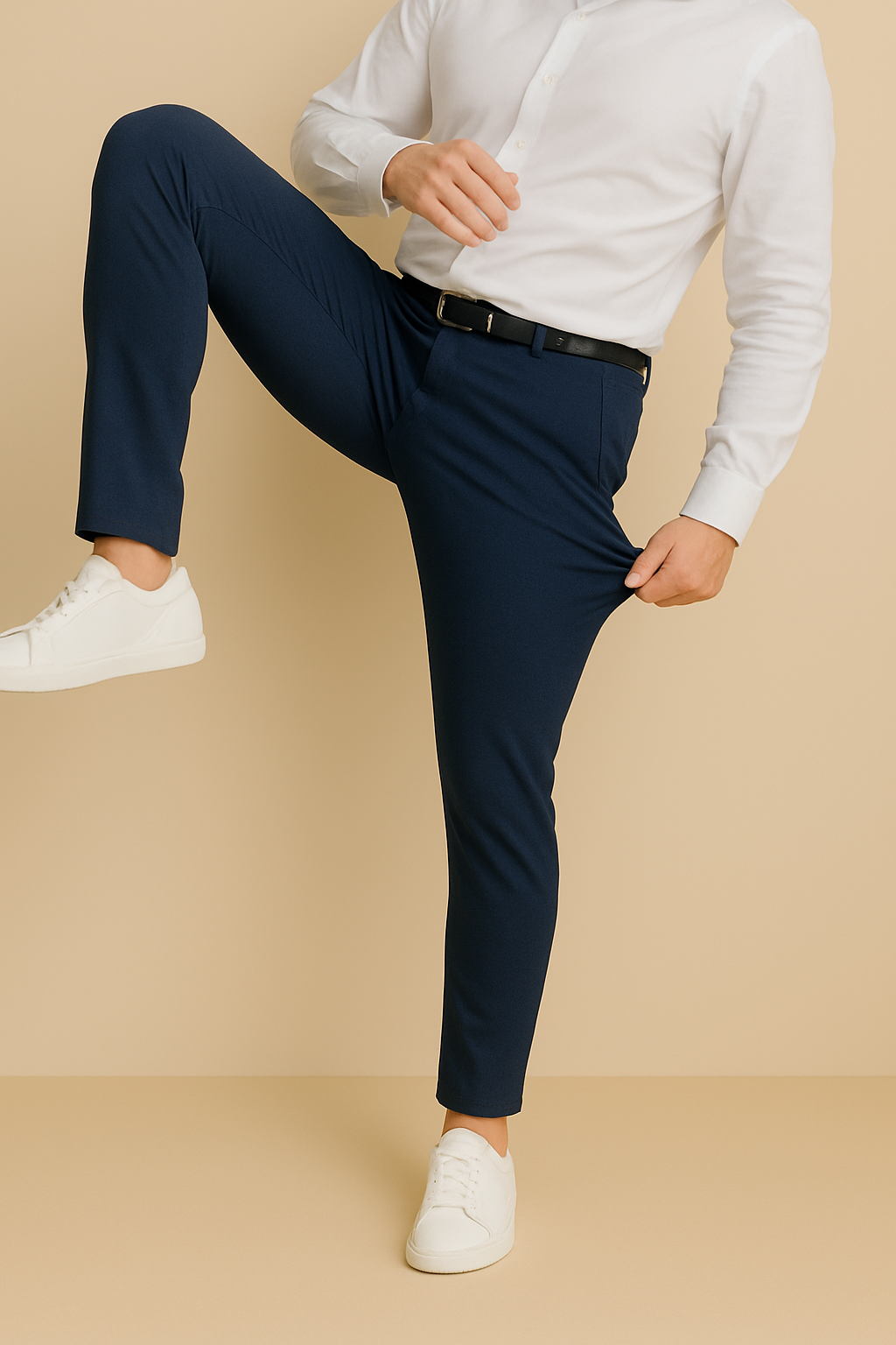 Men’s Premium Stretch Trousers – Pull-On Pants with Hidden Elastic Waist, Zip & Button for Work & Travel | Flexi Pants™