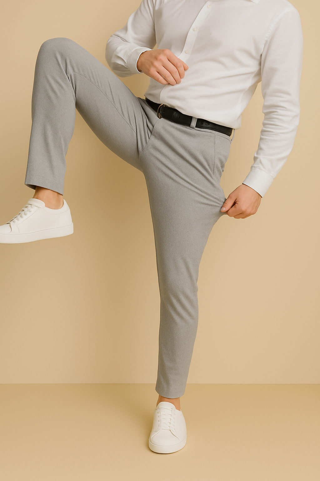 Men’s Premium Stretch Trousers – Pull-On Pants with Hidden Elastic Waist, Zip & Button for Work & Travel | Flexi Pants™