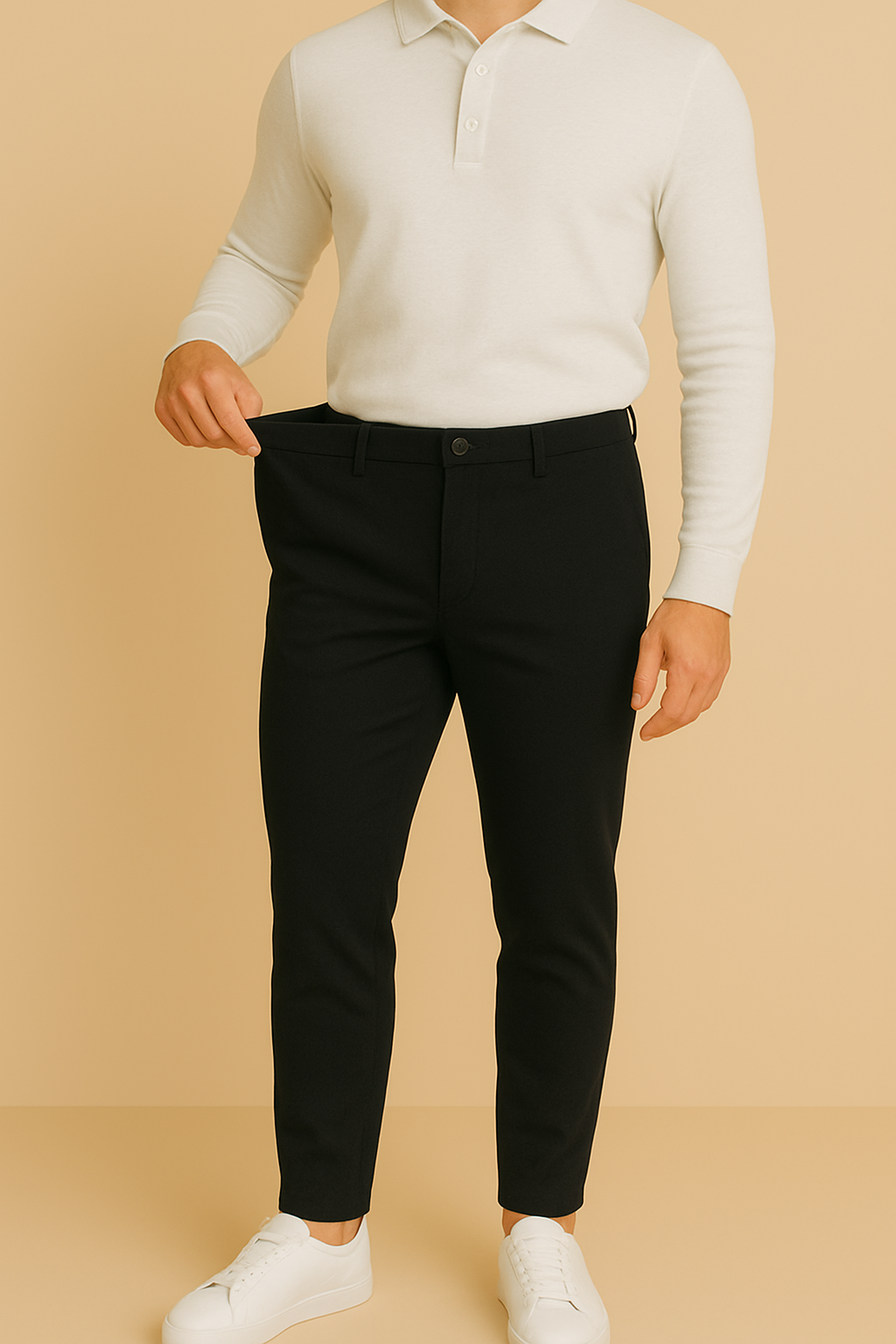 Men’s Premium Stretch Trousers – Pull-On Pants with Hidden Elastic Waist, Zip & Button for Work & Travel | Flexi Pants™