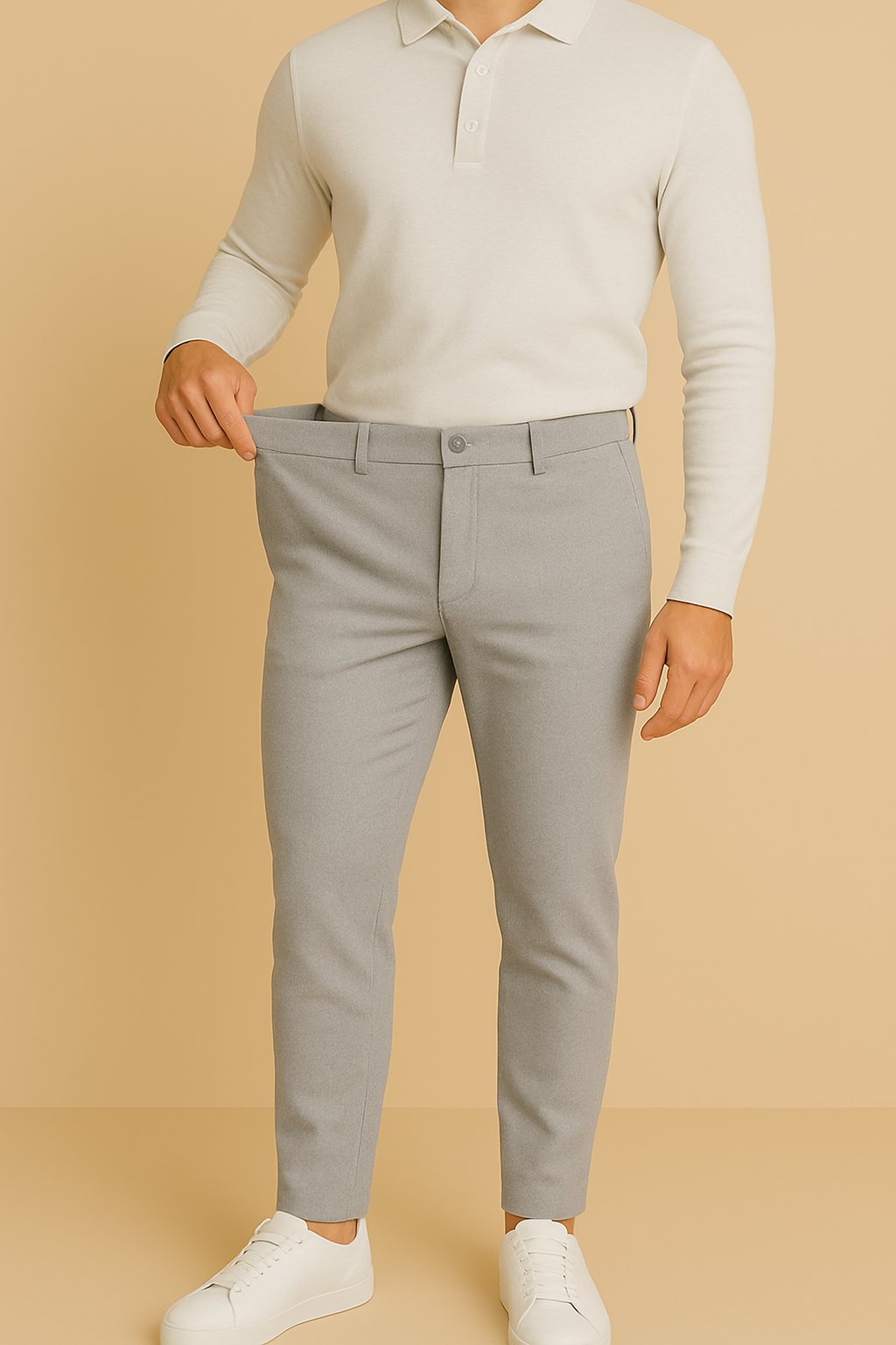 Men’s Premium Stretch Trousers – Pull-On Pants with Hidden Elastic Waist, Zip & Button for Work & Travel | Flexi Pants™